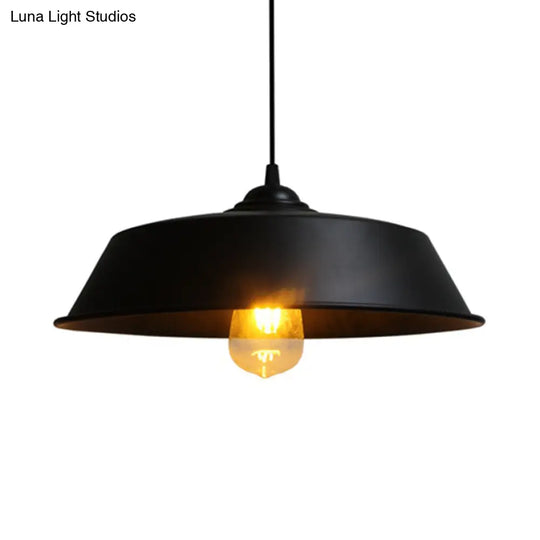 Farmhouse Barn Pendant Lamp - Height Adjustable Black/White Metal Hanging Light For Bars