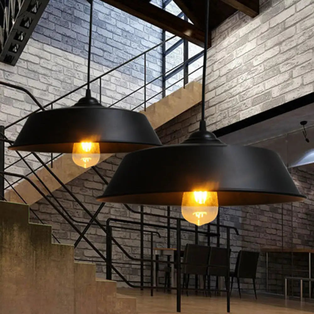 Height Adjustable Farmhouse Barn Pendant Lamp Black/White Metal Hanging Ceiling Light For Bars Black