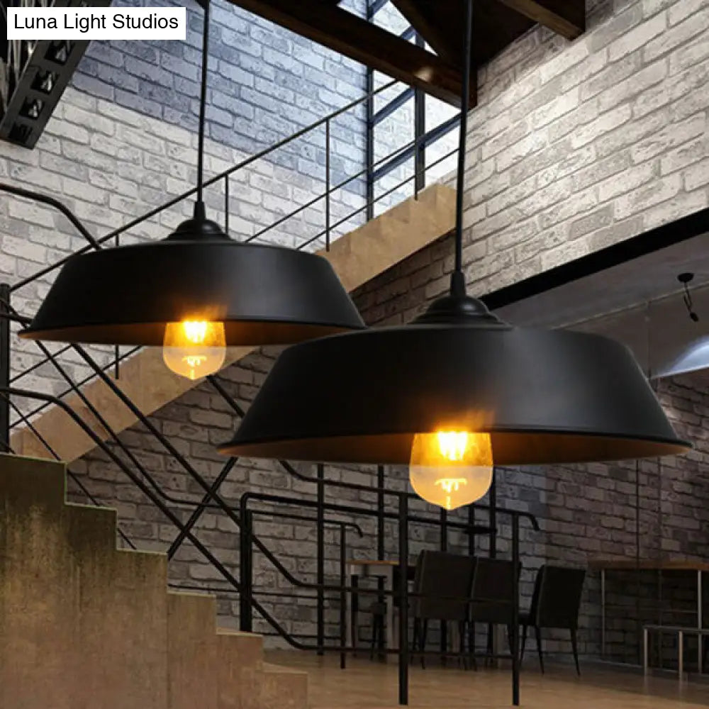 Farmhouse Barn Pendant Lamp - Height Adjustable Black/White Metal Hanging Light For Bars Black