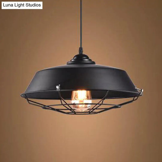 Farmhouse Barn Pendant Lamp - Height Adjustable Black/White Metal Hanging Light For Bars Matte Black