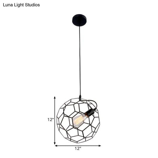Height Adjustable Simple Black Metal Wire Cage Pendant Light With Honeycomb Design