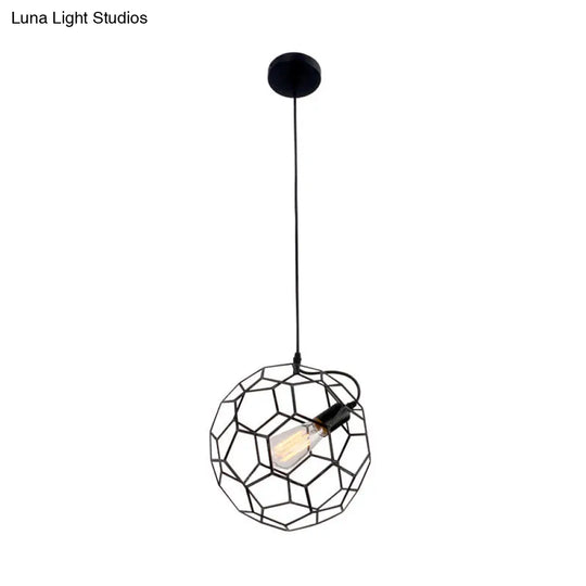 Wire Cage Pendant Light With Honeycomb Design - Adjustable Black Metal Hanging Lamp