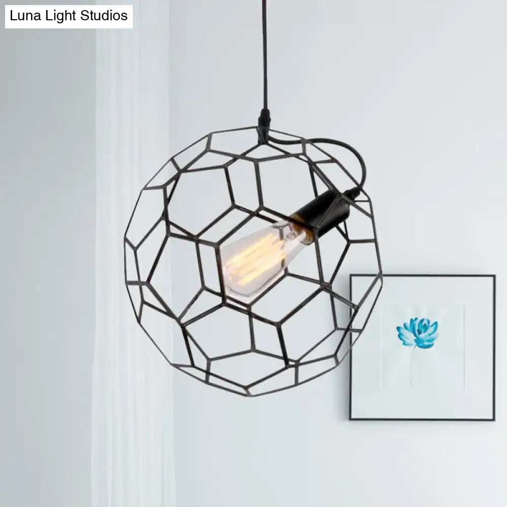 Height Adjustable Simple Black Metal Wire Cage Pendant Light With Honeycomb Design