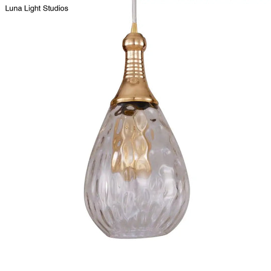 Height-Adjustable Vintage Teardrop Pendant Light With Amber/Clear/Smoke Water Glass Shade