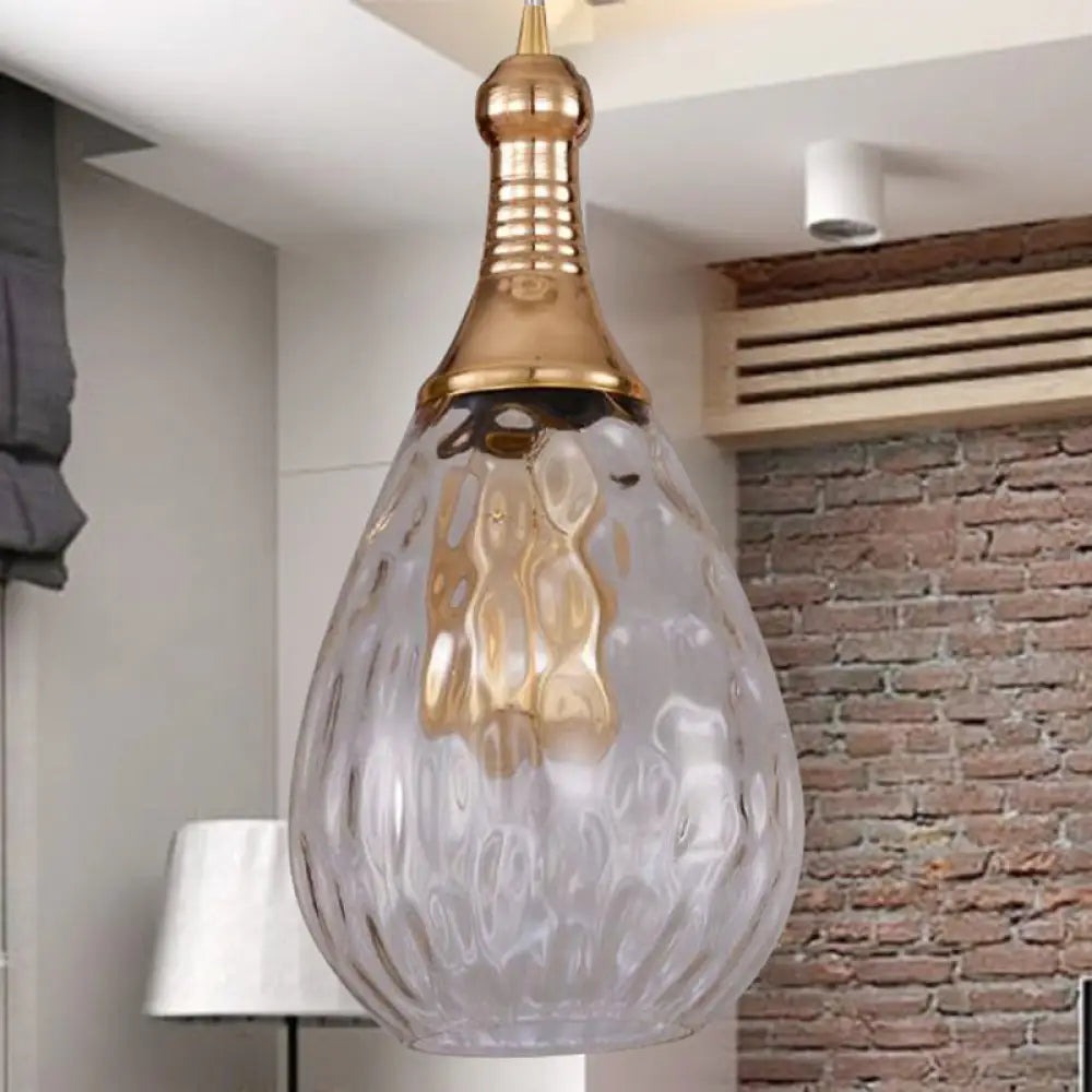 Height-Adjustable Vintage Teardrop Pendant Light With Amber/Clear/Smoke Water Glass Shade Clear
