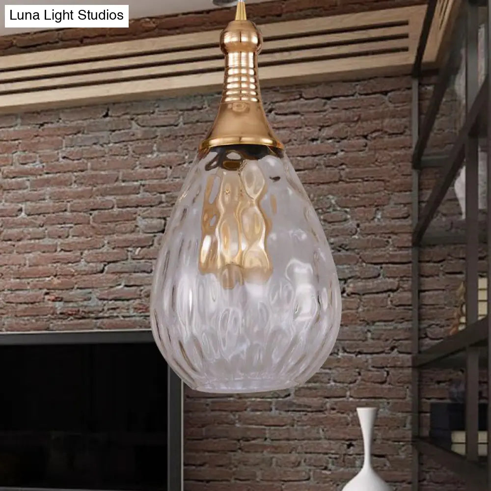 Height-Adjustable Vintage Teardrop Pendant Light With Amber/Clear/Smoke Water Glass Shade