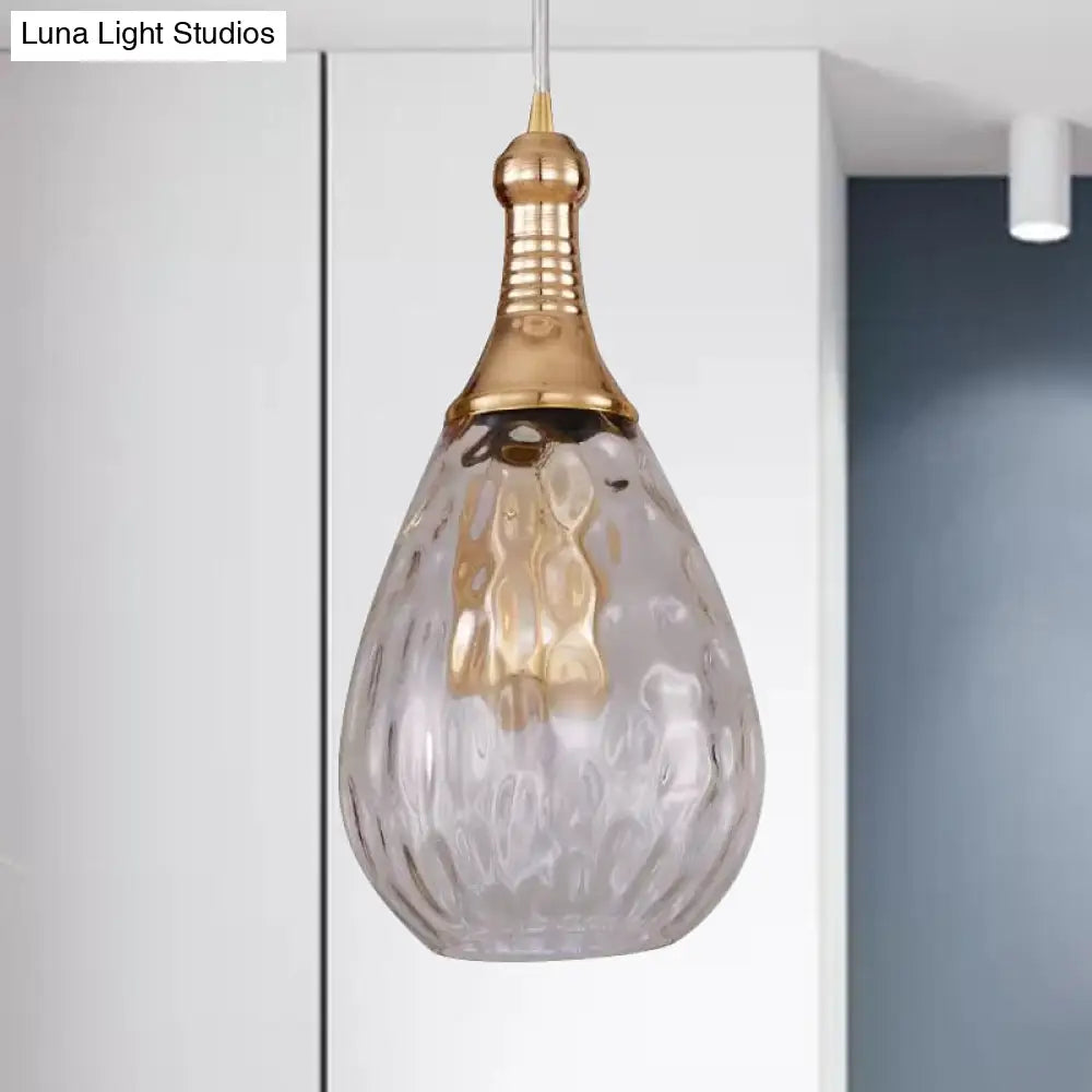 Height-Adjustable Vintage Teardrop Pendant Light With Amber/Clear/Smoke Water Glass Shade