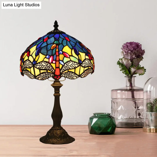 Baroque Dragonfly Task Lamp - Hand Cut Glass Night Table Light With Bronze Finish For Bedroom