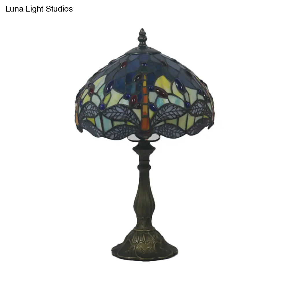 Baroque Dragonfly Task Lamp - Hand Cut Glass Night Table Light With Bronze Finish For Bedroom