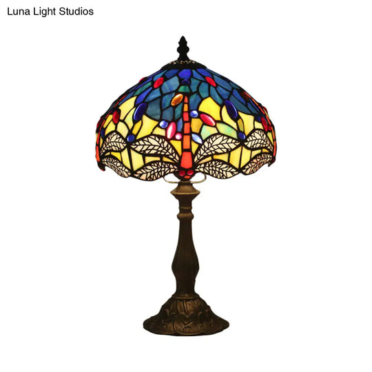 Hélène - Baroque Dragonfly Task Lamp 1 Head Hand Cut Glass Night Table Light In Bronze For Bedroom