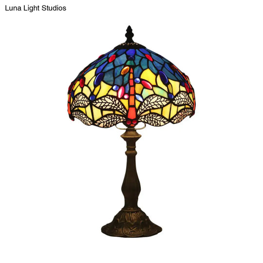 Baroque Dragonfly Task Lamp - Hand Cut Glass Night Table Light With Bronze Finish For Bedroom