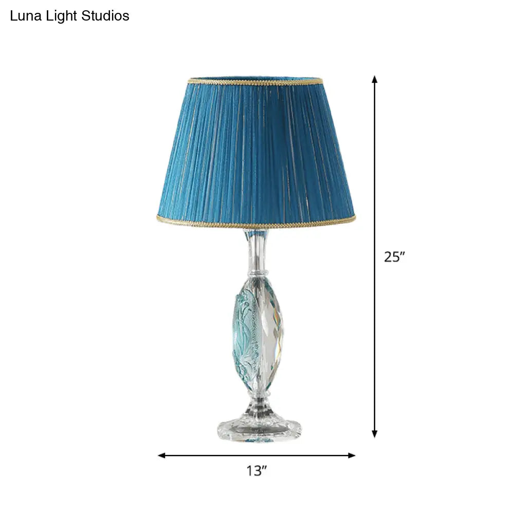 Hélène - Traditional Clear Crystal Reading Lighting With Drum Blue Fabric Shade