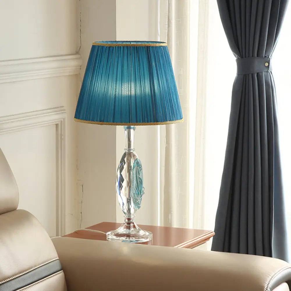 Hélène - Traditional Clear Crystal Reading Lighting With Drum Blue Fabric Shade