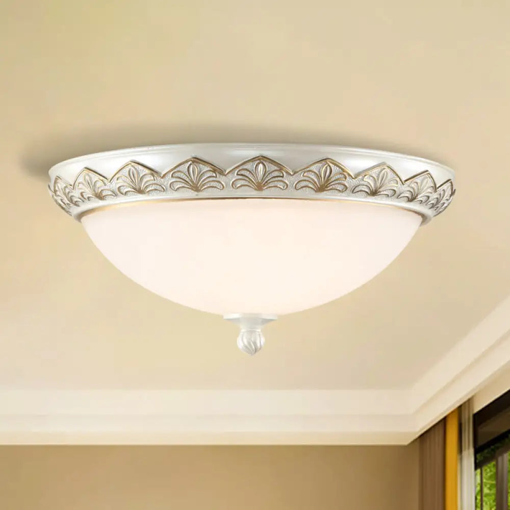 Hemisphere Bedroom Flush Light - Classic Cream Glass 3 - Head White Ceiling Mount