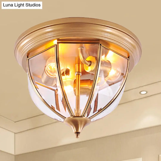 Hemisphere Clear Glass Flush Mount Chandelier - Traditional Brass Ceiling Light Fixture 3 Heads