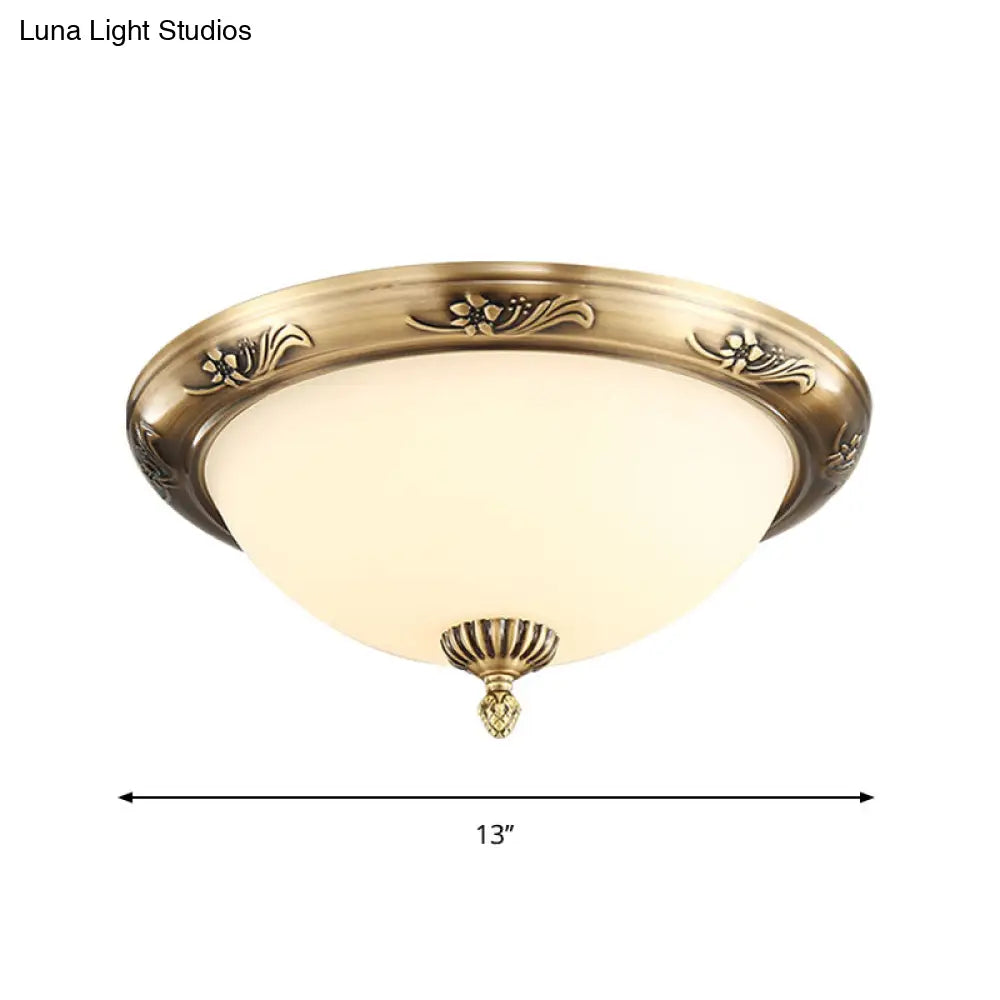 Hemisphere Flush Ceiling Light Brass Finish 2 - Bulb Milky Glass Office Lighting 13’/15’/19.5’ Dia