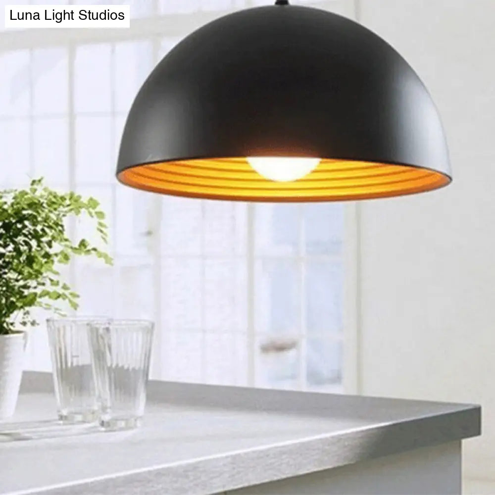 Hemisphere Industrial Metal Dining Room Suspension Lamp - 1 Light Down Pendant Gold-Black / Small