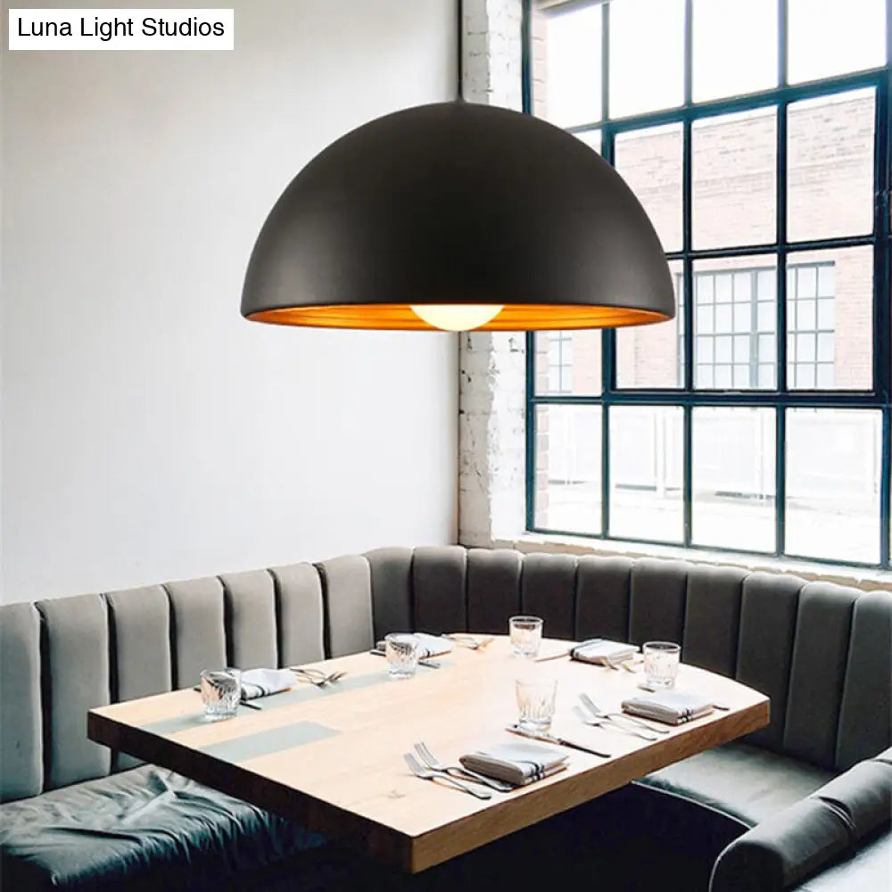 Hemisphere Industrial Metal Dining Room Suspension Lamp - 1 Light Down Pendant