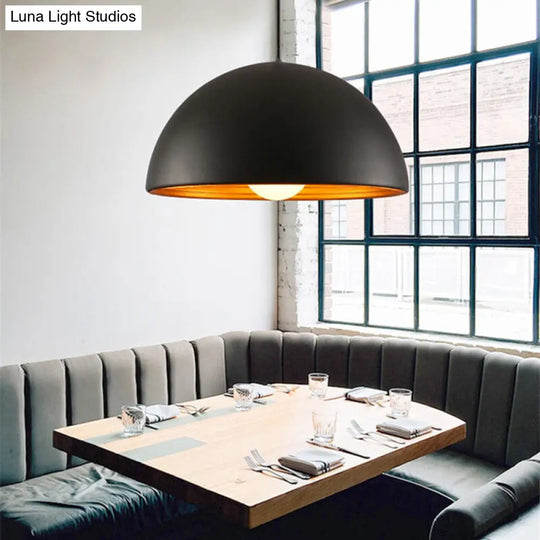 Hemisphere Industrial Metal Dining Room Suspension Lamp - 1 Light Down Pendant