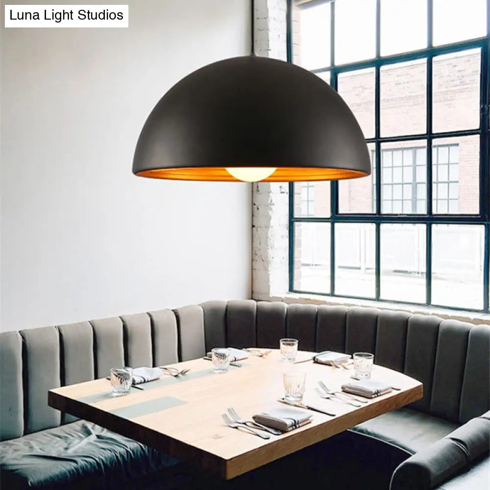 Hemisphere Industrial Metal Pendant - 1 Light Down Lighting For Dining Room Suspension
