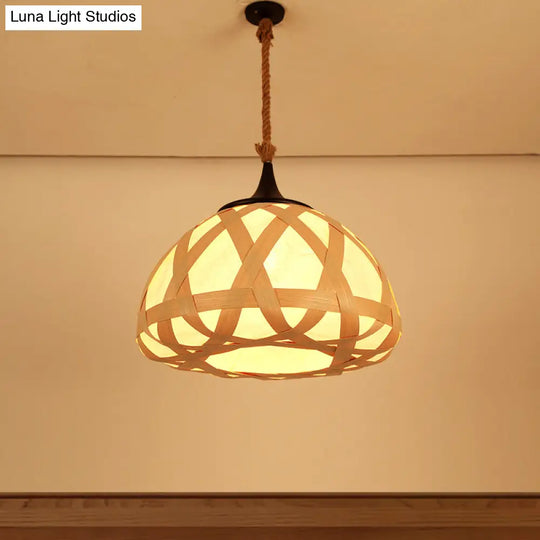 Hemisphere Pendant Light - Japanese Wood Beige 1-Bulb Suspension Fixture