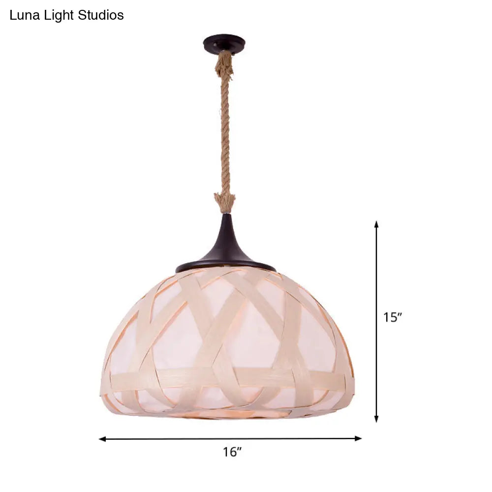 Hemisphere Pendant Light - Japanese Wood Beige 1-Bulb Suspension Fixture