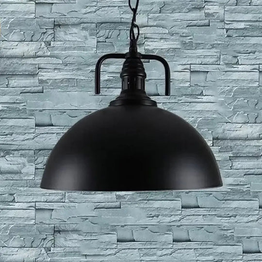 Hemisphere Porch Hanging Light - Rural Metallic Suspension Pendant With Black Finish & 1 Bulb