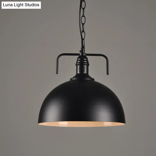 Hemisphere Porch Hanging Light - Rural Metallic Suspension Pendant With Black Finish & 1 Bulb