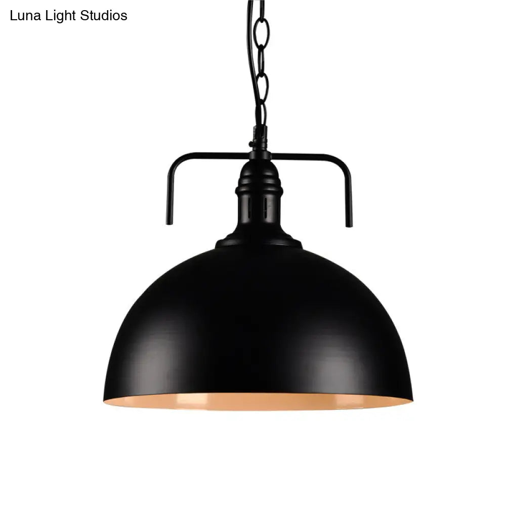 Hemisphere Porch Hanging Light - Rural Metallic Suspension Pendant With Black Finish & 1 Bulb