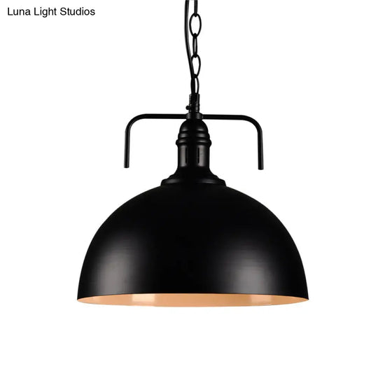 Hemisphere Porch Hanging Light - Rural Metallic Suspension Pendant With Black Finish & 1 Bulb