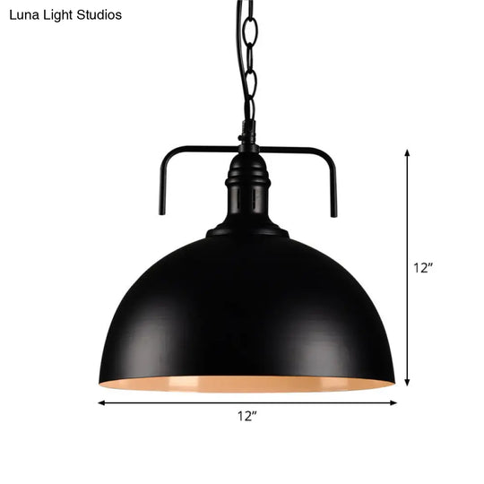 Hemisphere Porch Hanging Light - Rural Metallic Suspension Pendant With Black Finish & 1 Bulb