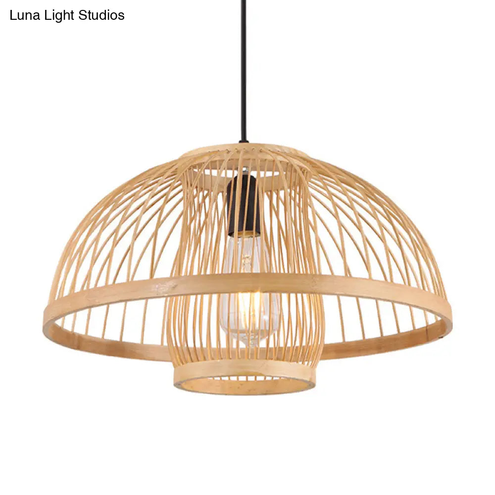 Hemispherical Bamboo Pendant Light: Asia 1-Light Beige Ceiling Fixture