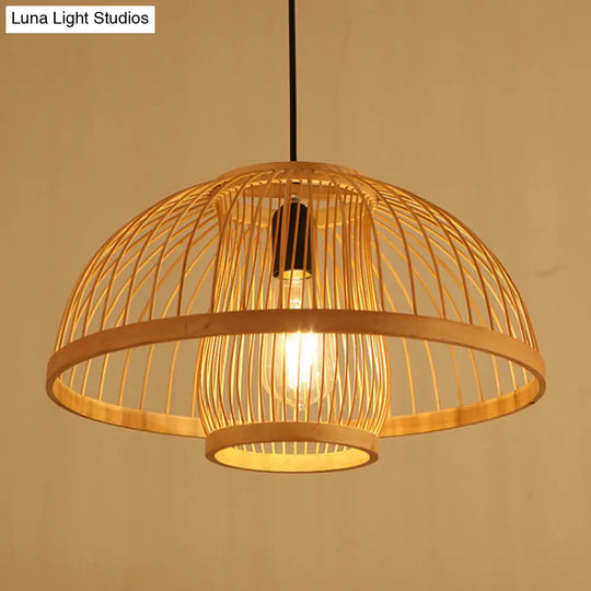 Hemispherical Bamboo Pendant Light: Asia 1-Light Beige Ceiling Fixture