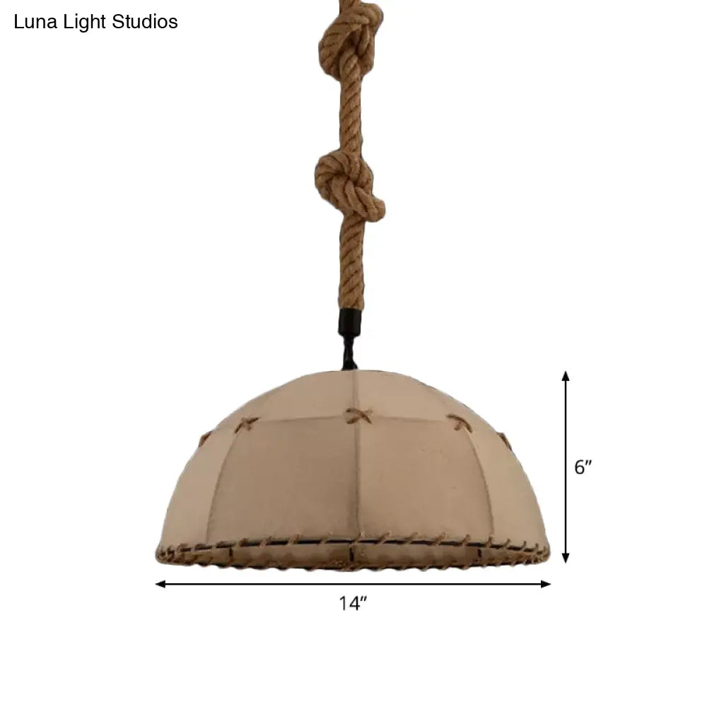 Brown Fabric Pendant Lamp With Stitched Rope Detail For Dining Tables - Available In 14/18 Width