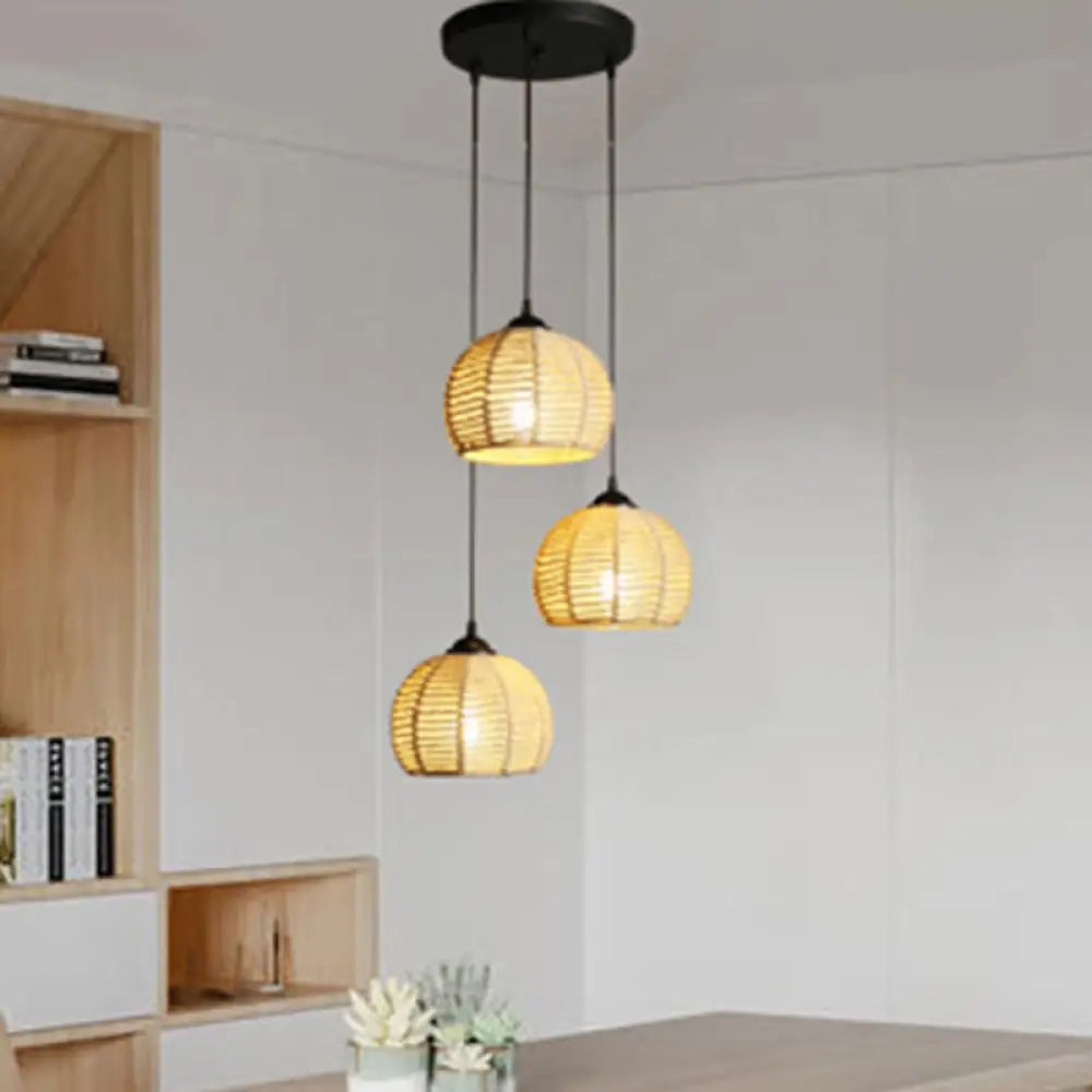 Hemispherical Farmhouse Hanging Lamp - 1-Light Hemp Rope Pendant Light For Dining Room 3 / Black 12’