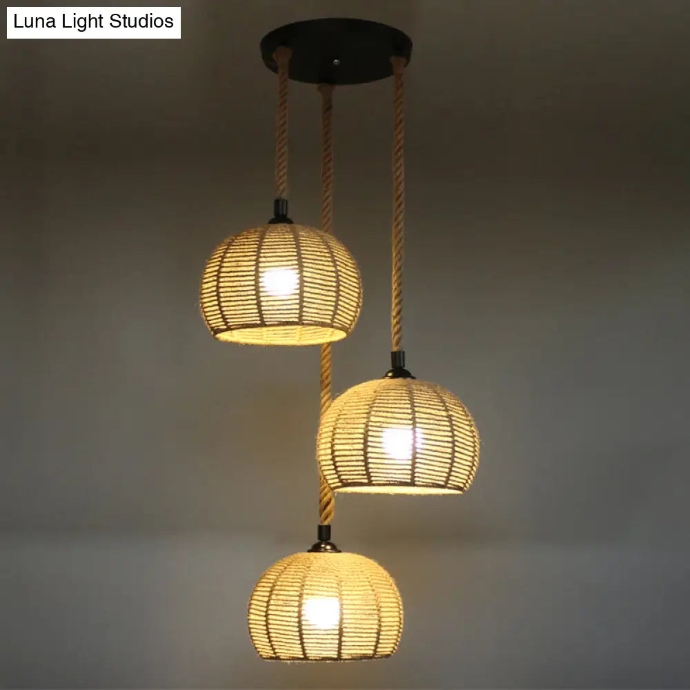 Hemp Rope Hanging Pendant Light For Farmhouse Dining Room 3 / Wood 12