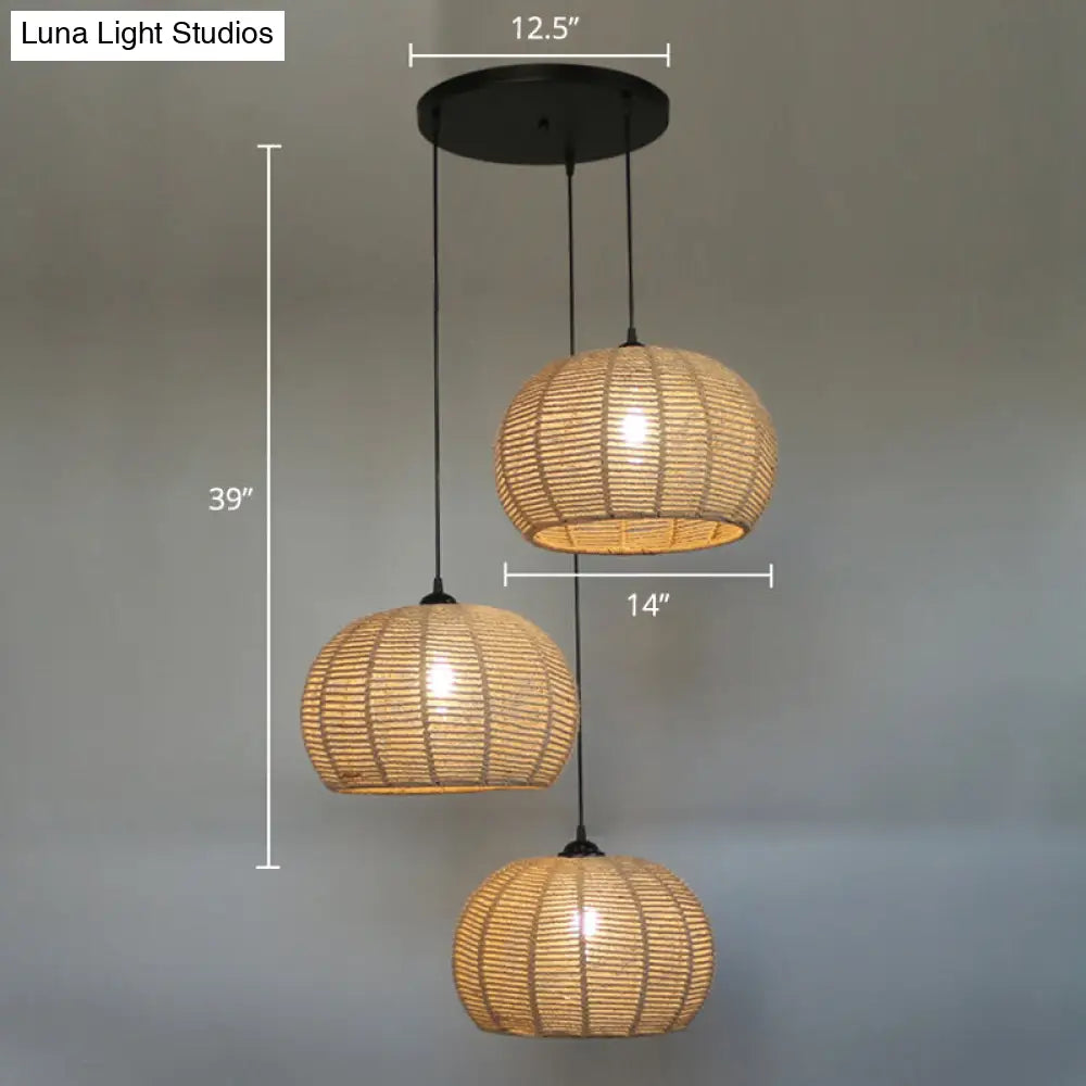 Hemispherical Farmhouse Hanging Lamp - 1-Light Hemp Rope Pendant Light For Dining Room