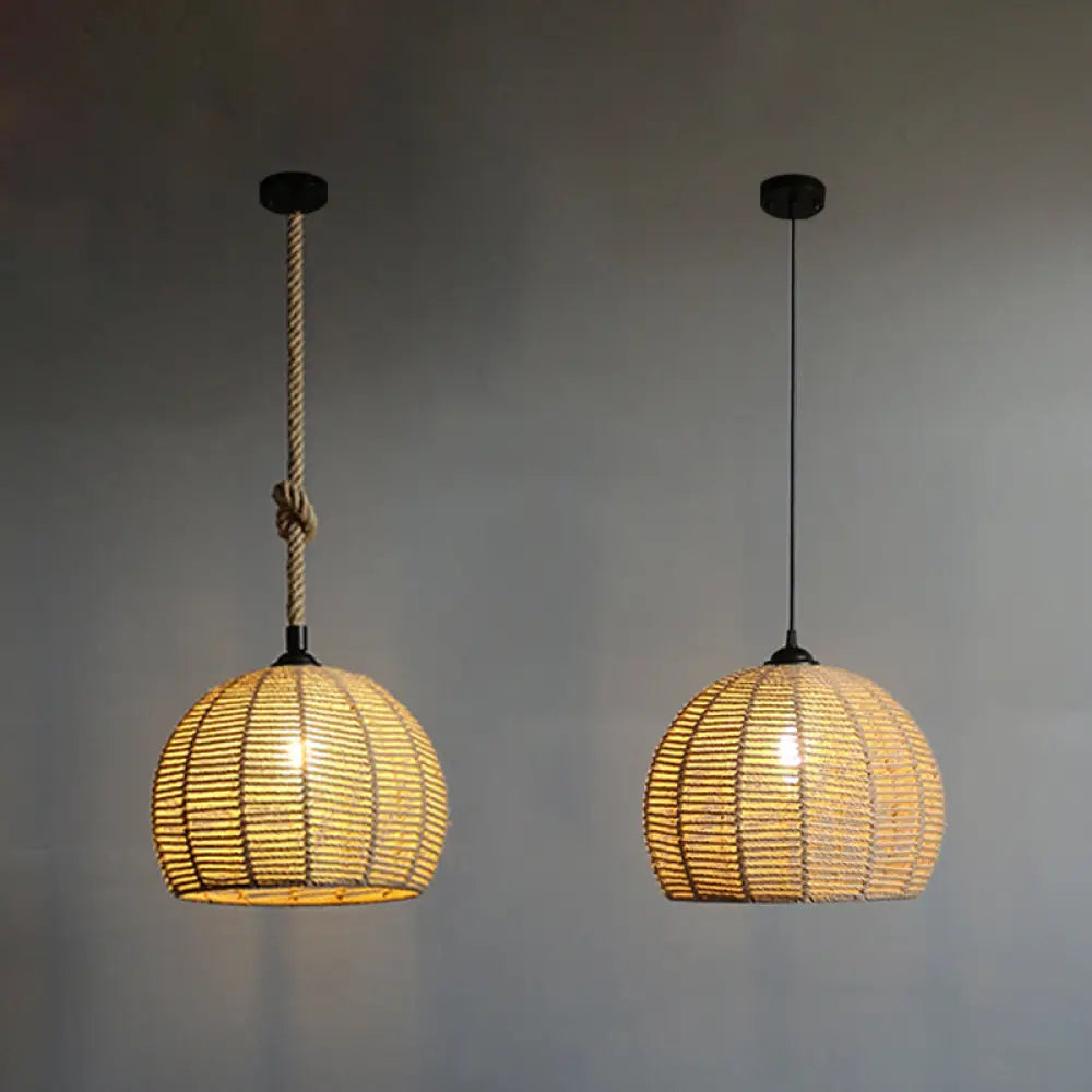 Hemispherical Farmhouse Hanging Lamp - 1-Light Hemp Rope Pendant Light For Dining Room 1 / Black 12’