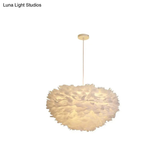 Hemispherical Feather Pendant Light - Modern Living Room Suspension Fixture White / 27.5