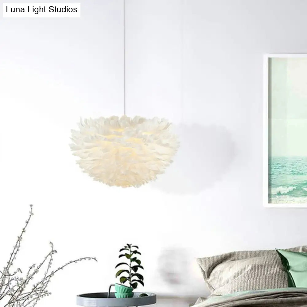 Hemispherical Feather Pendant Light - Modern Living Room Suspension Fixture