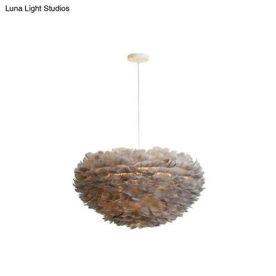 Hemispherical Feather Pendant Light - Modern Living Room Suspension Fixture Grey / 31.5