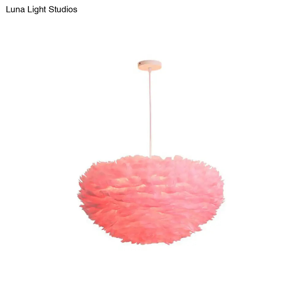 Hemispherical Feather Pendant Light - Modern Living Room Suspension Fixture Pink / 31.5