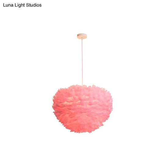 Hemispherical Feather Pendant Light - Modern Living Room Suspension Fixture Pink / 15.5