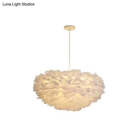 Hemispherical Feather Pendant Light - Modern Living Room Suspension Fixture White / 31.5