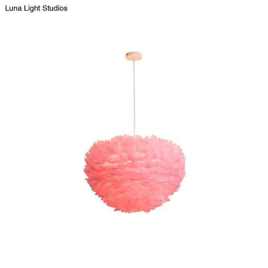 Hemispherical Feather Pendant Light - Modern Living Room Suspension Fixture Pink / 19.5