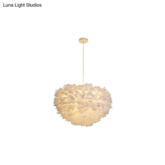 Hemispherical Feather Pendant Light - Modern Living Room Suspension Fixture White / 19.5