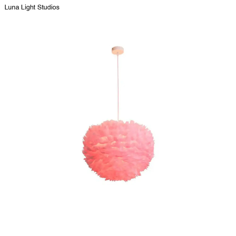 Hemispherical Feather Pendant Light - Modern Living Room Suspension Fixture Pink / 12