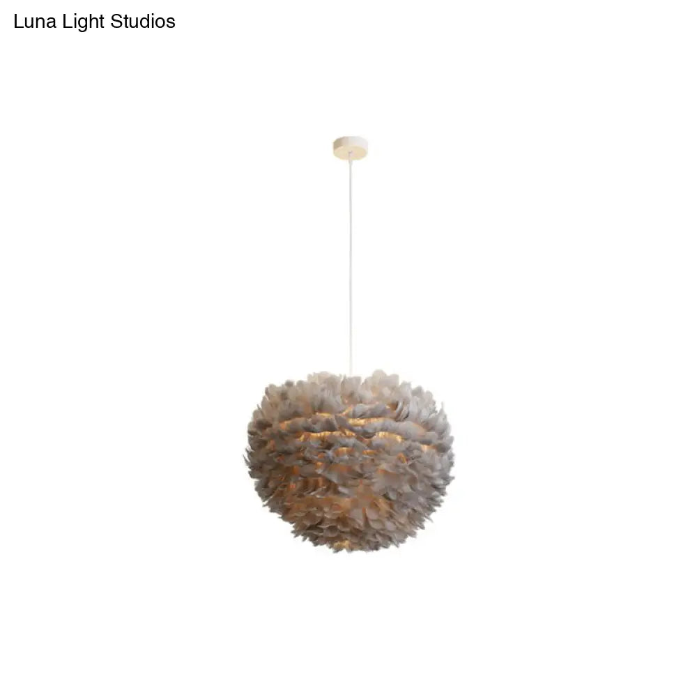 Hemispherical Feather Pendant Light - Modern Living Room Suspension Fixture Grey / 12