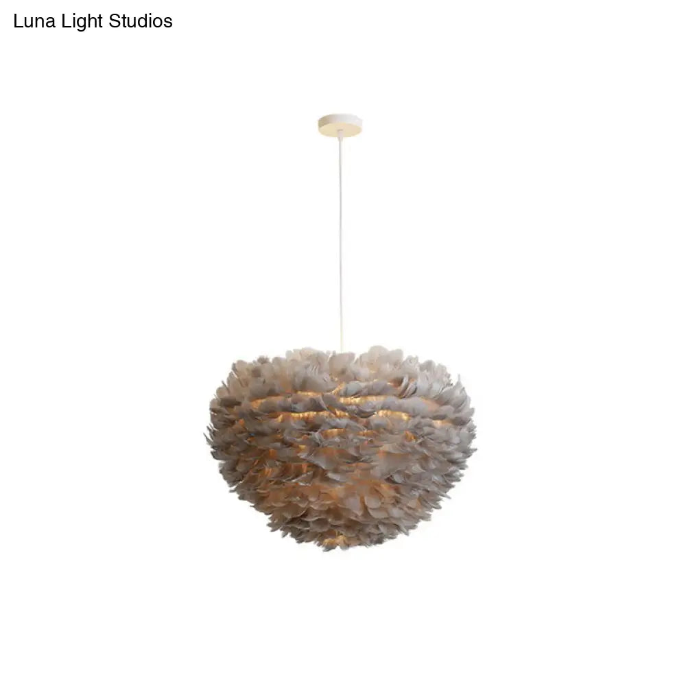 Hemispherical Feather Pendant Light - Modern Living Room Suspension Fixture Grey / 23.5