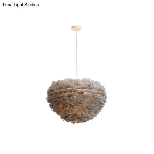 Hemispherical Feather Pendant Light - Modern Living Room Suspension Fixture Grey / 23.5